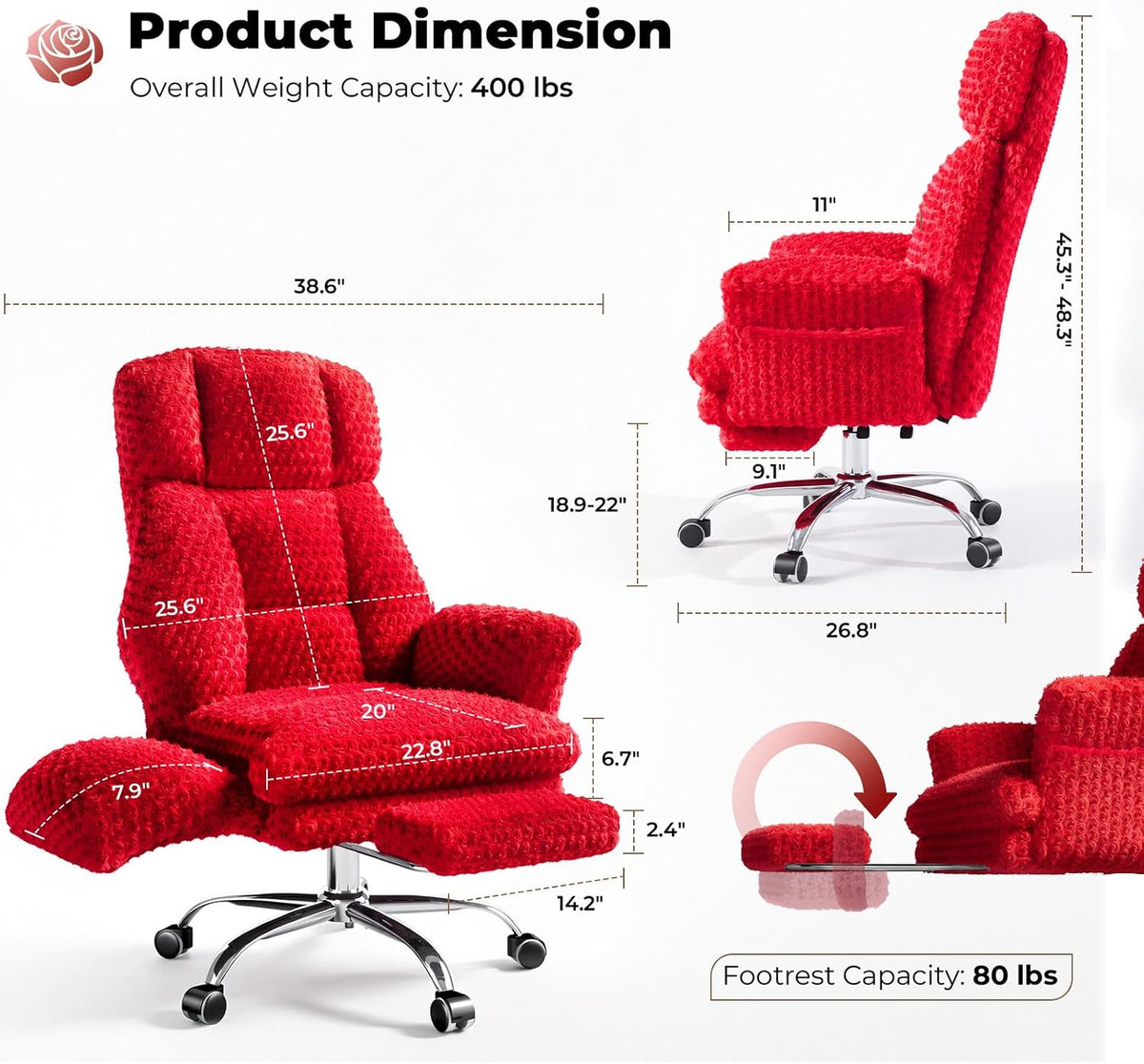 Big and Tall Heated Massage Office Chair with Footrest, 6-Point Vibration