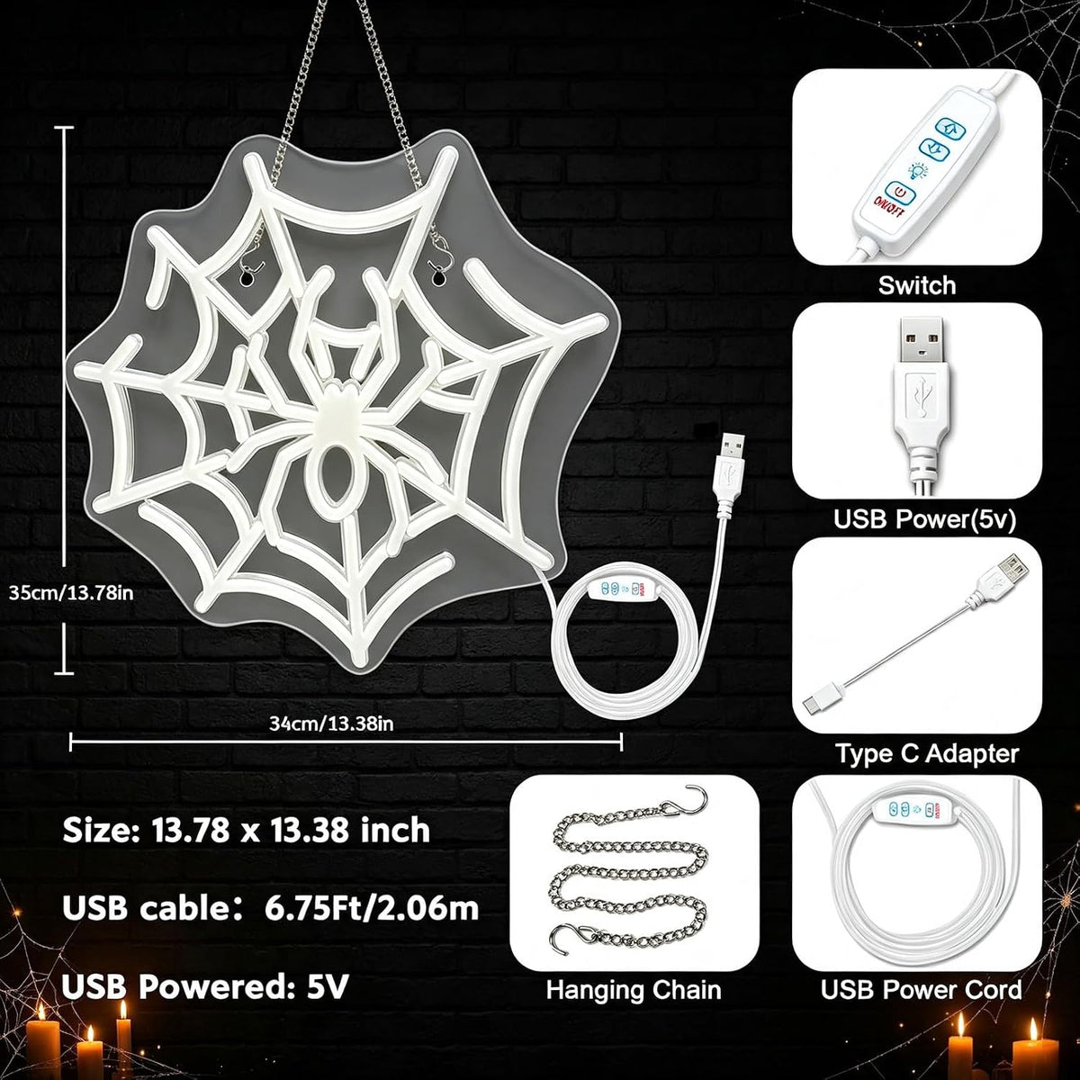 Spider Neon Signs Halloween Decorations, Anime Led Neon Lights Wall Decor