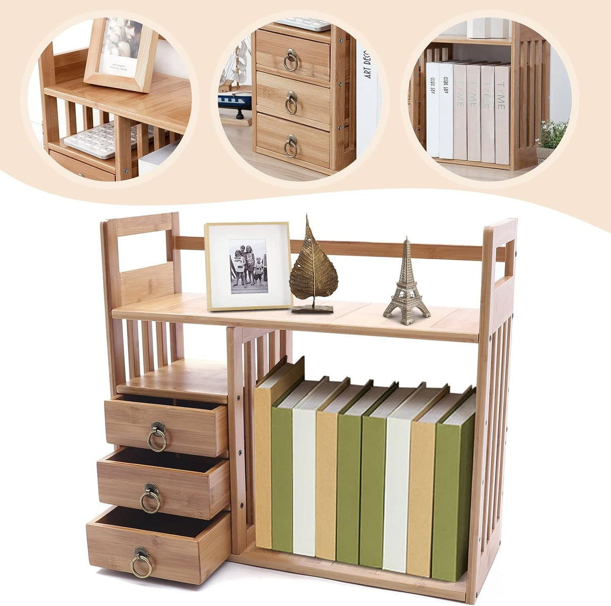 Bamboo Desk Book Shelf,Desktop Bookshelf Storage Rack Tabletop Standing Organ...