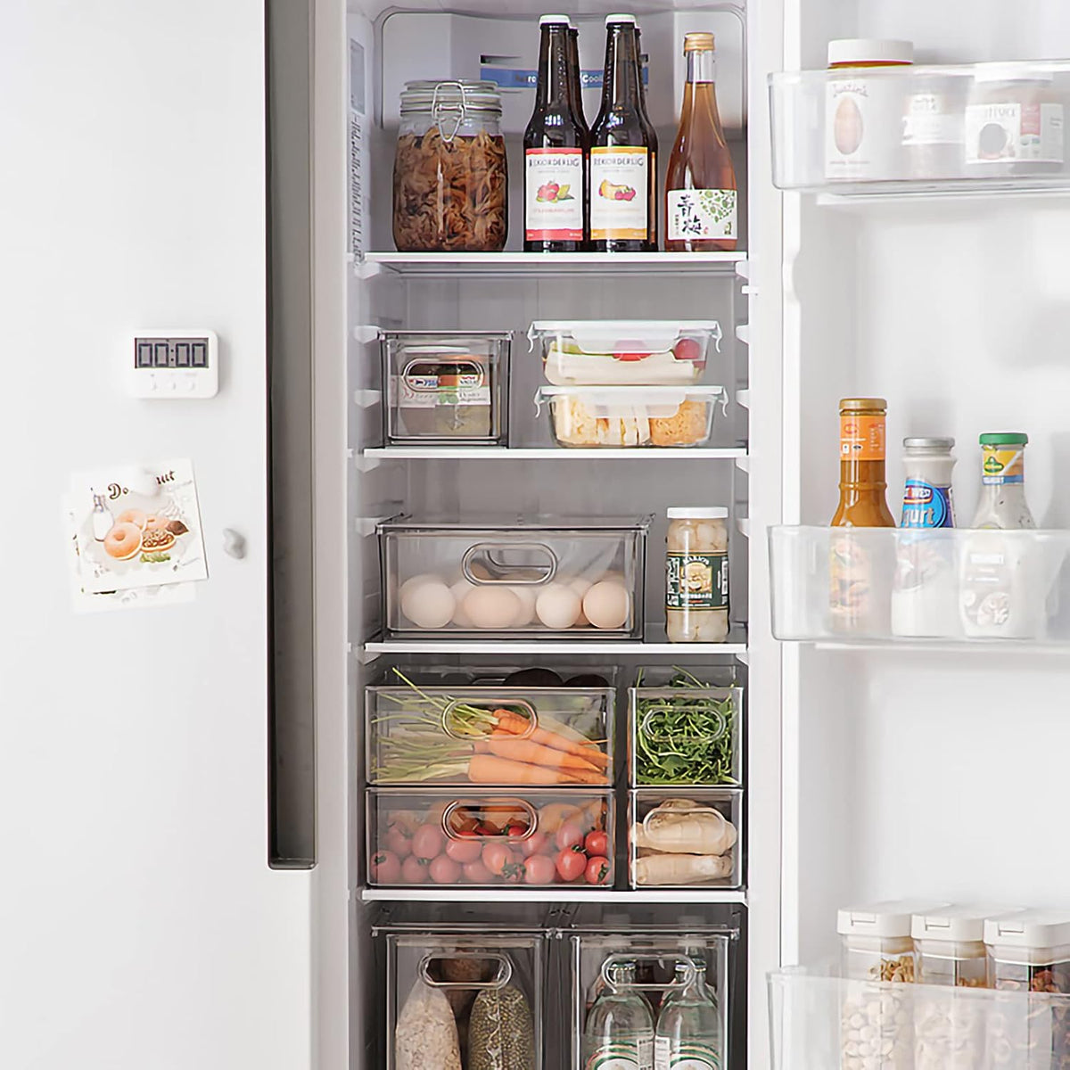 2Pack Stackable Fridge Drawers Pull-Out Bins Divided Produce Saver Containers...
