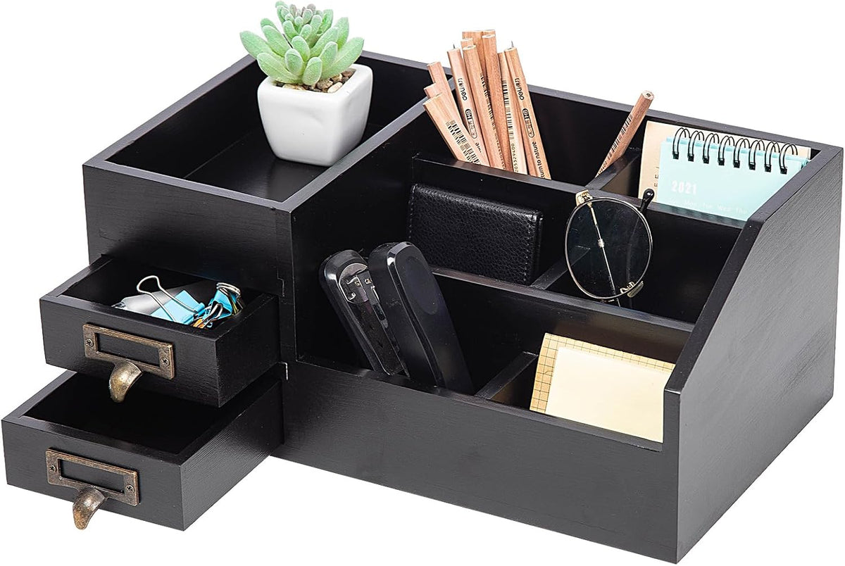Distressed Rustic Wooden Office Desktop Organizer Wood Shelf Tabletop Home Or...
