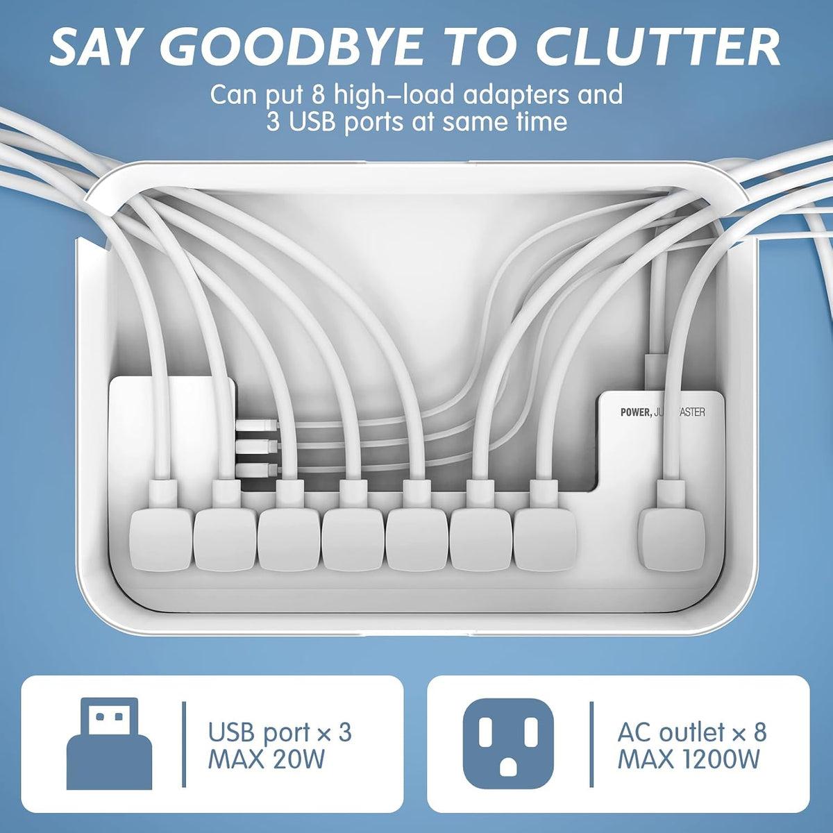 Power Strips with Cable Management Box, Surge Protector, White