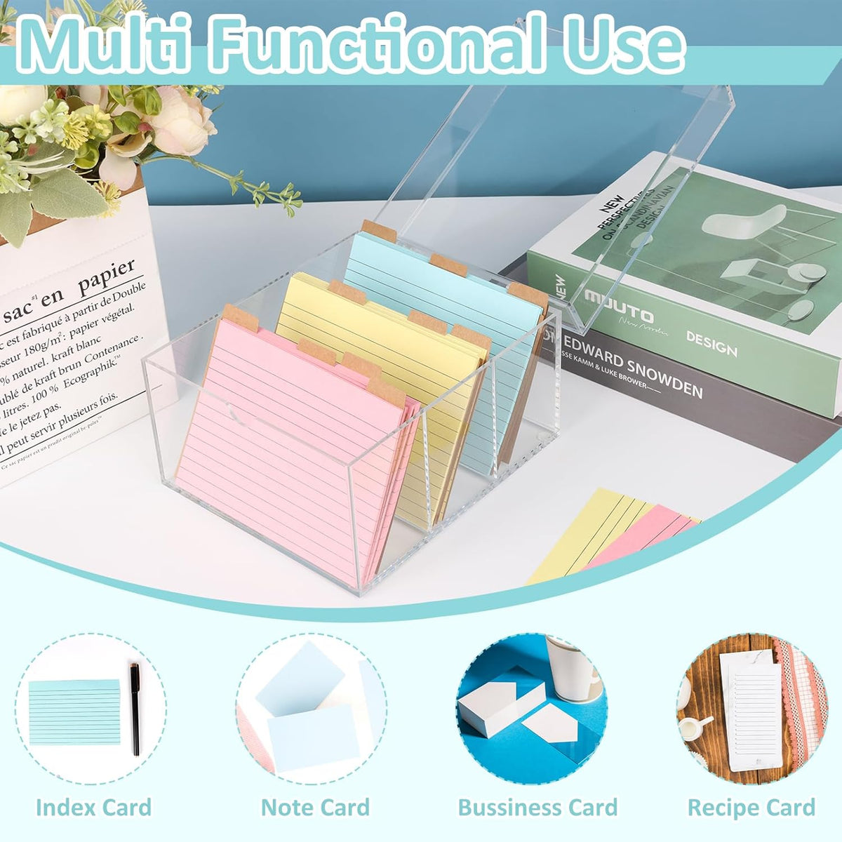 4x6 Index Card Holder Acrylic Index Card Organizer Clear Index Card Box Flash...