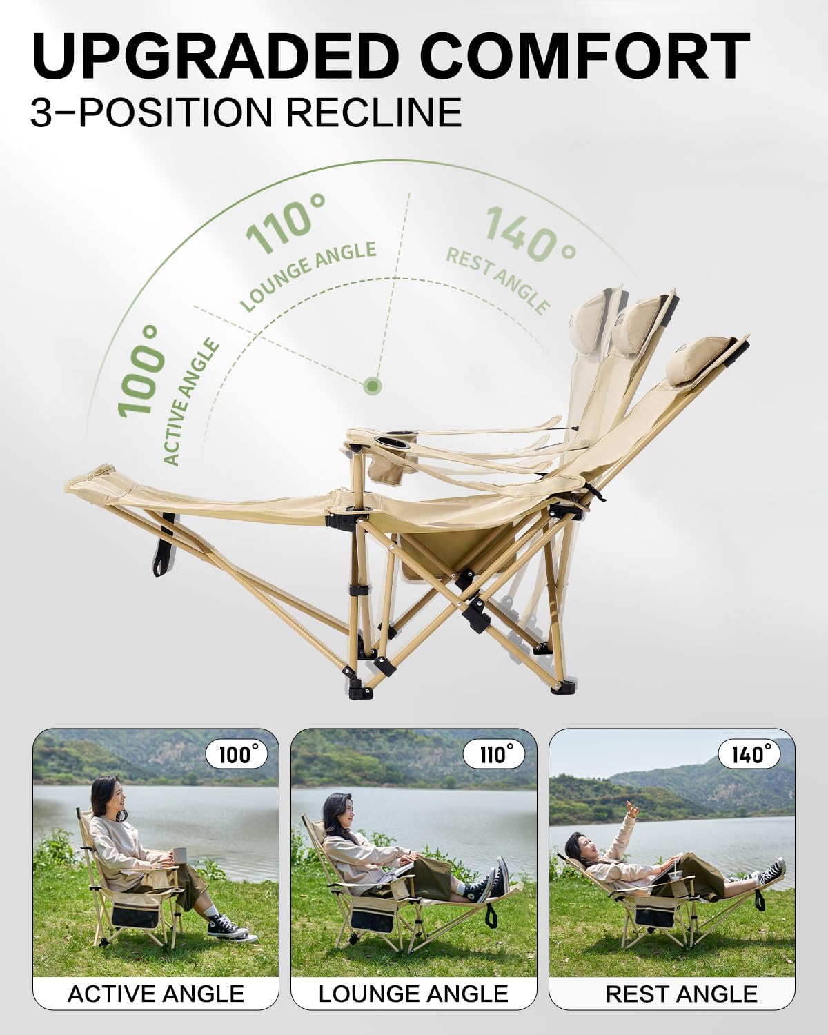 MOBI GARDEN Reclining Camping Chair with Foot Rest, Folding Lounge Chair