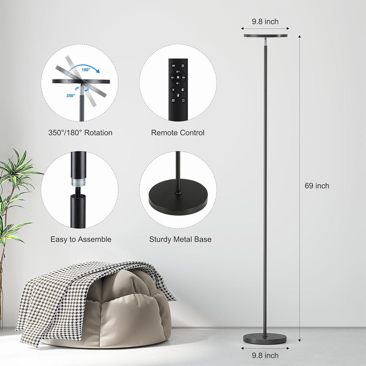 SUNMORY Floor Lamps for Living Room,LED Standing Lamp with Remote Control