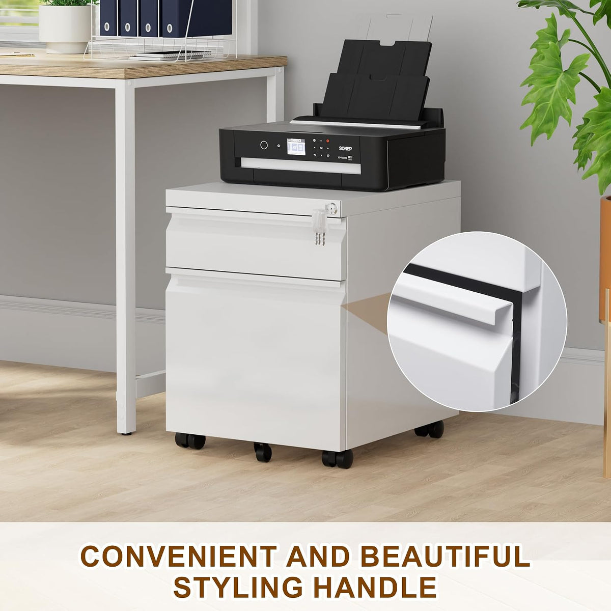 2 Drawer Metal Mobile File Cabinet with Lock and 4 Keys