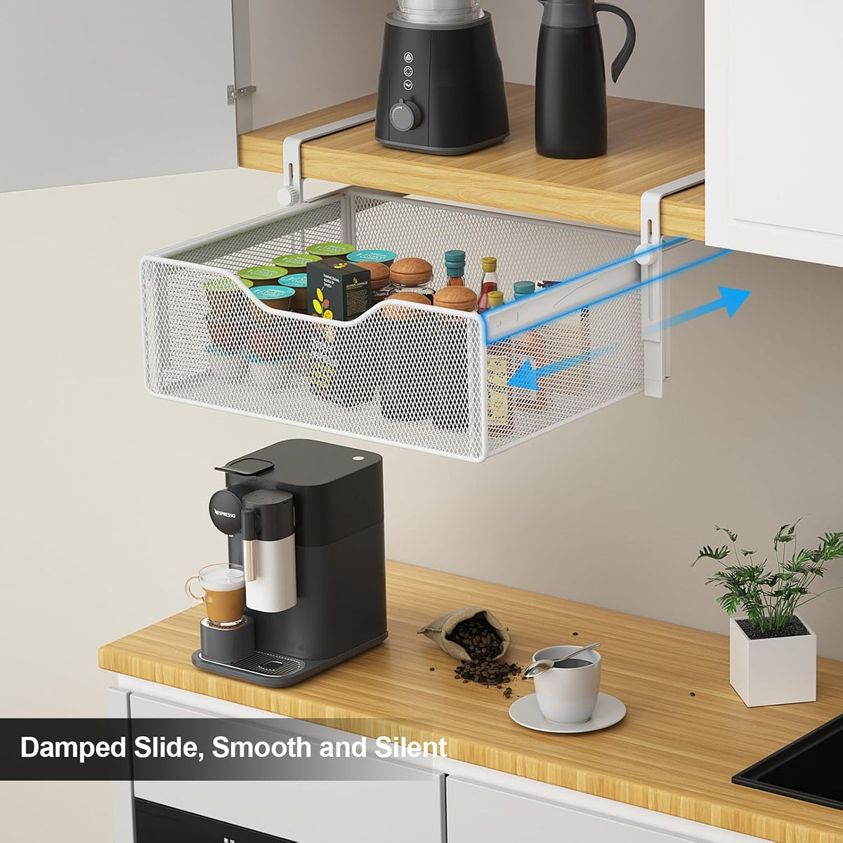AmonHouseware 2Pack Under Shelf Basket Storage,Adjustable Hanging Arm,White