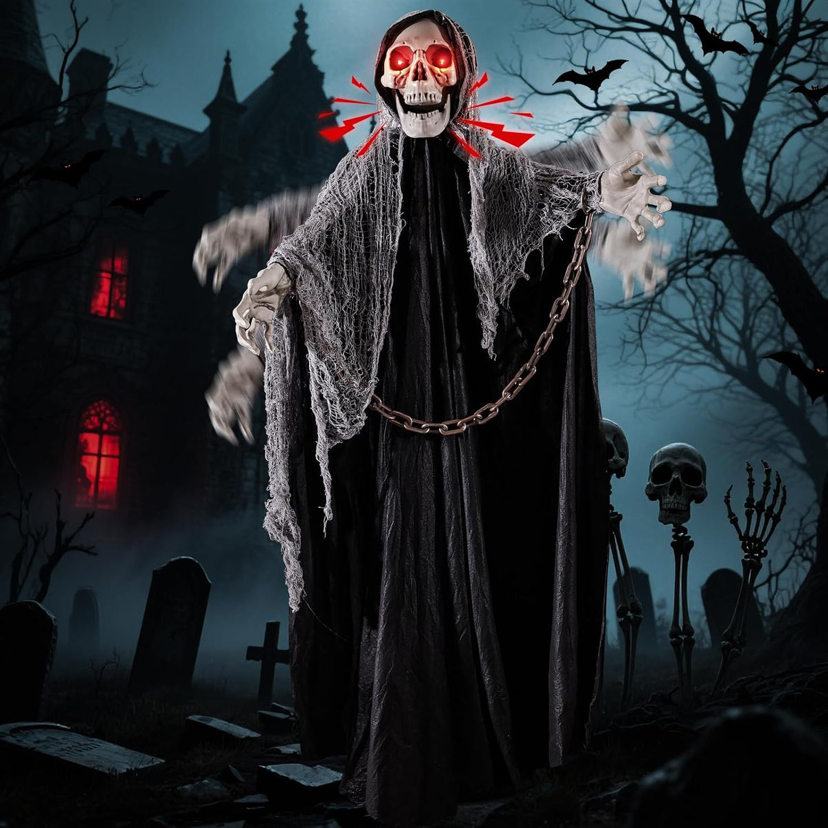 WINTS Halloween Outdoor Decorations,70”Animated Hanging Skeletons Decor Grim ...