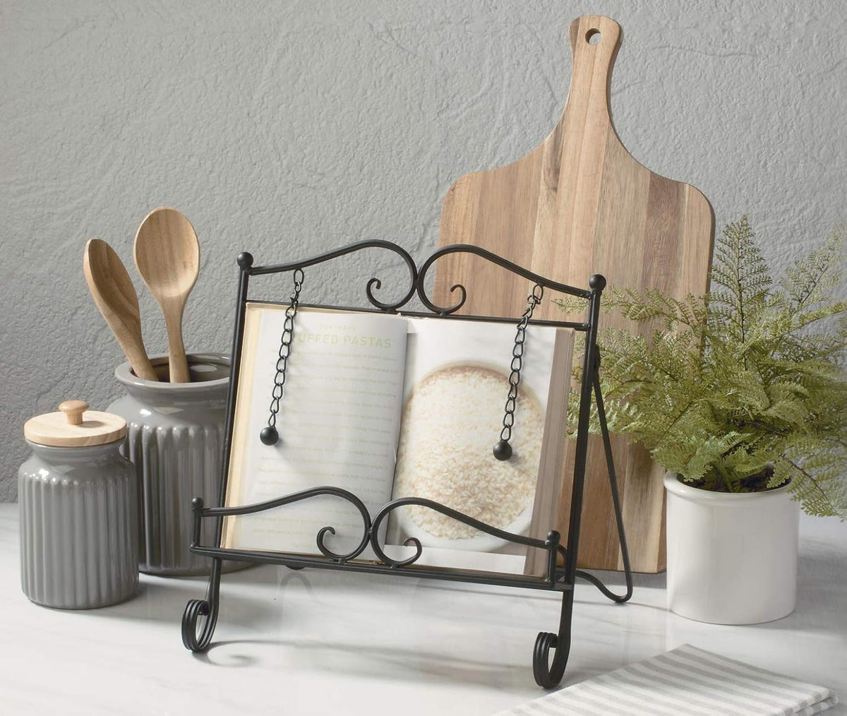 TRIPAR Swirl Design Black Metal Cookbook Stand for Cookbooks, Recipe Holders,...