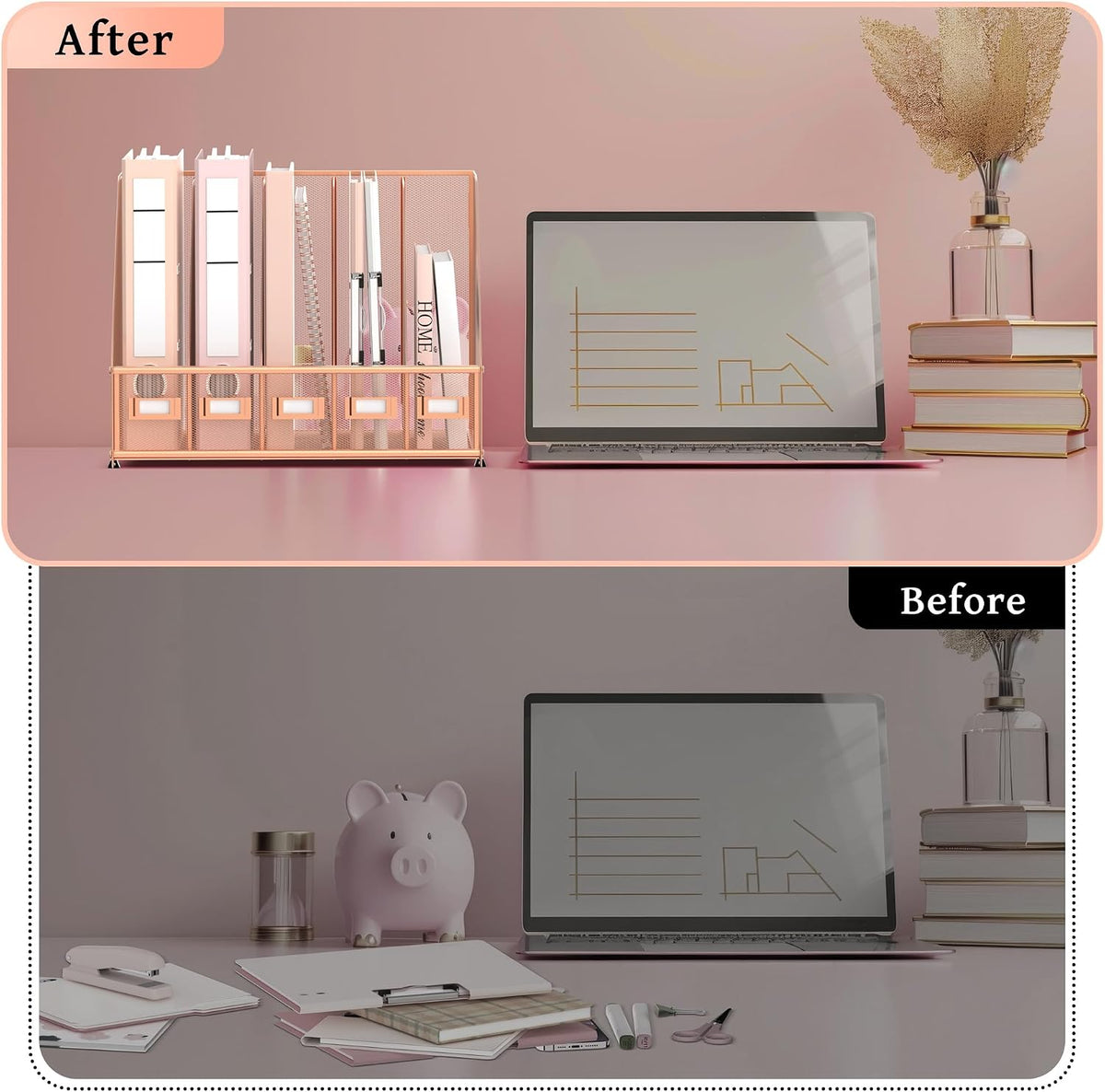 SUPEASY Desk Organizers Metal Desk Magazine File Holder with 5 Vertical Compa...