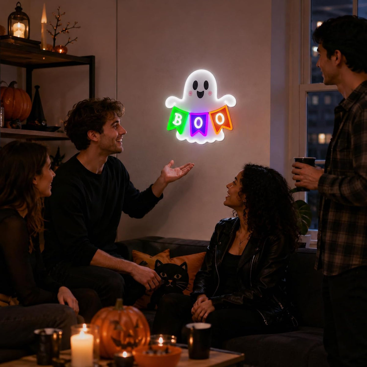 Halloween Ghost Neon Sign BOO Banner LED Neon Light Halloween Party Decor