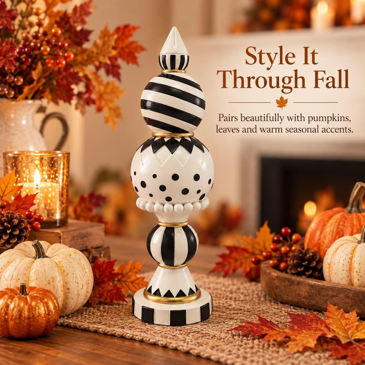 Black and White Checkered Halloween Table Centerpiece Home Decor