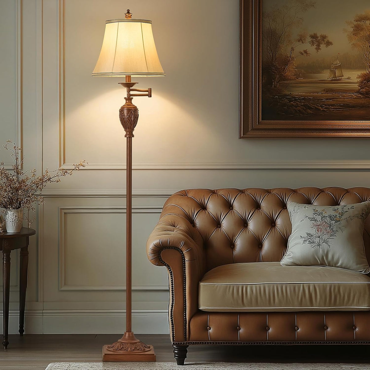 AIDENOEY Traditional Floor Lamp with 350° Swing Arm,Including Bulb,Walnut