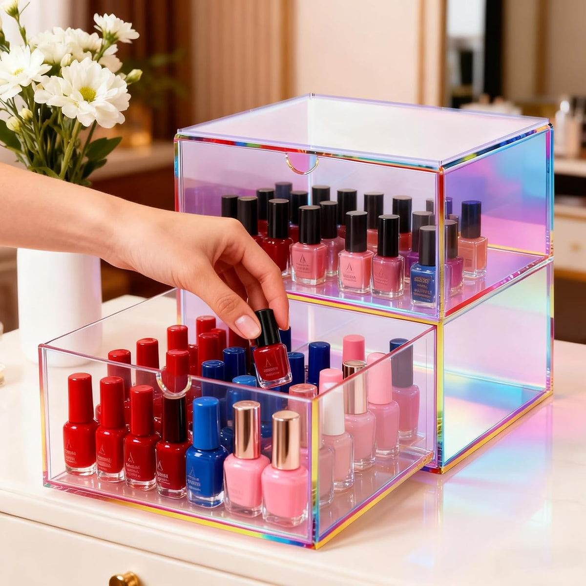 Acrylic Desk Organizer with Drawers Stackable Makeup Organizer for Vanity Off...