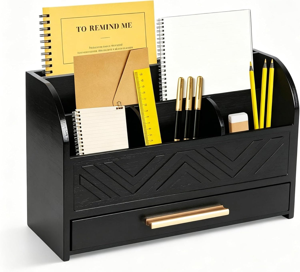 Charmewooden Black Desktop Organizer with Drawer Storage, White Desk Organize...