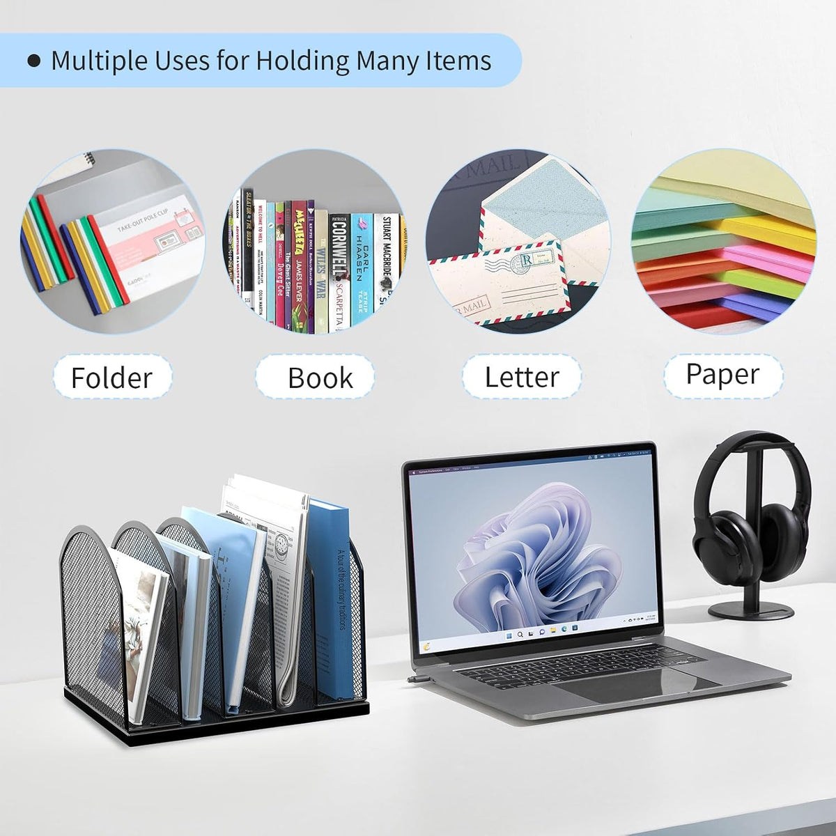 2 Pack Gawerk 5-Section Vertical Desktop Organizer, 5-Section Mesh File Folde...