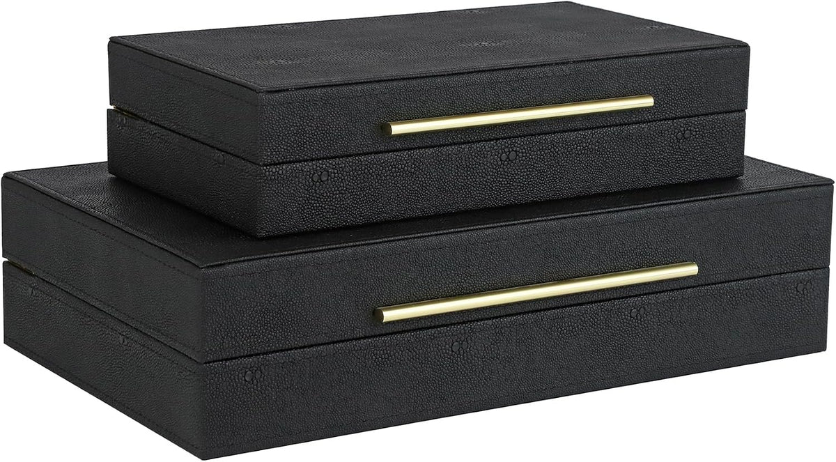 HofferRuffer Faux Leather Decorative Boxes Set of 2, Large Nesting Keepsake B...