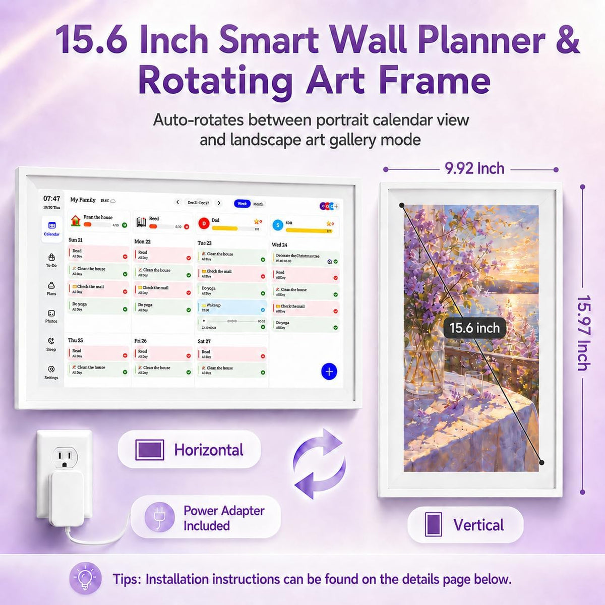 Digital Calendar Wall Touch Screen, No subscription fees,15.6 Inch