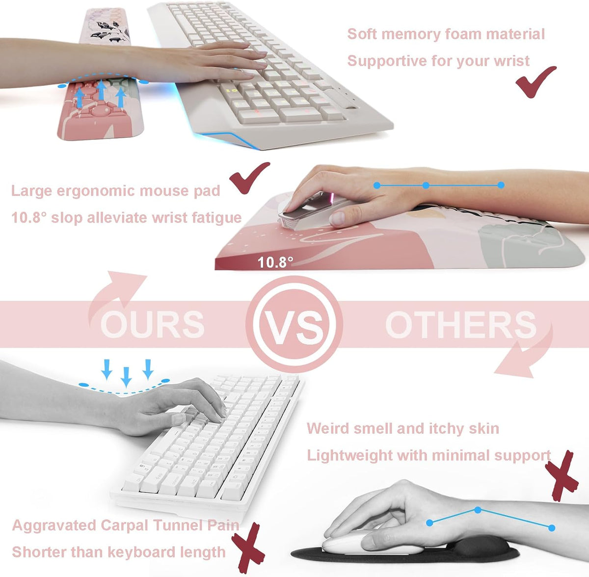 Ospelelf Mouse Pad with Wrist Rest and Keyboard Wrist Rest, Ergonomic Wrist R...