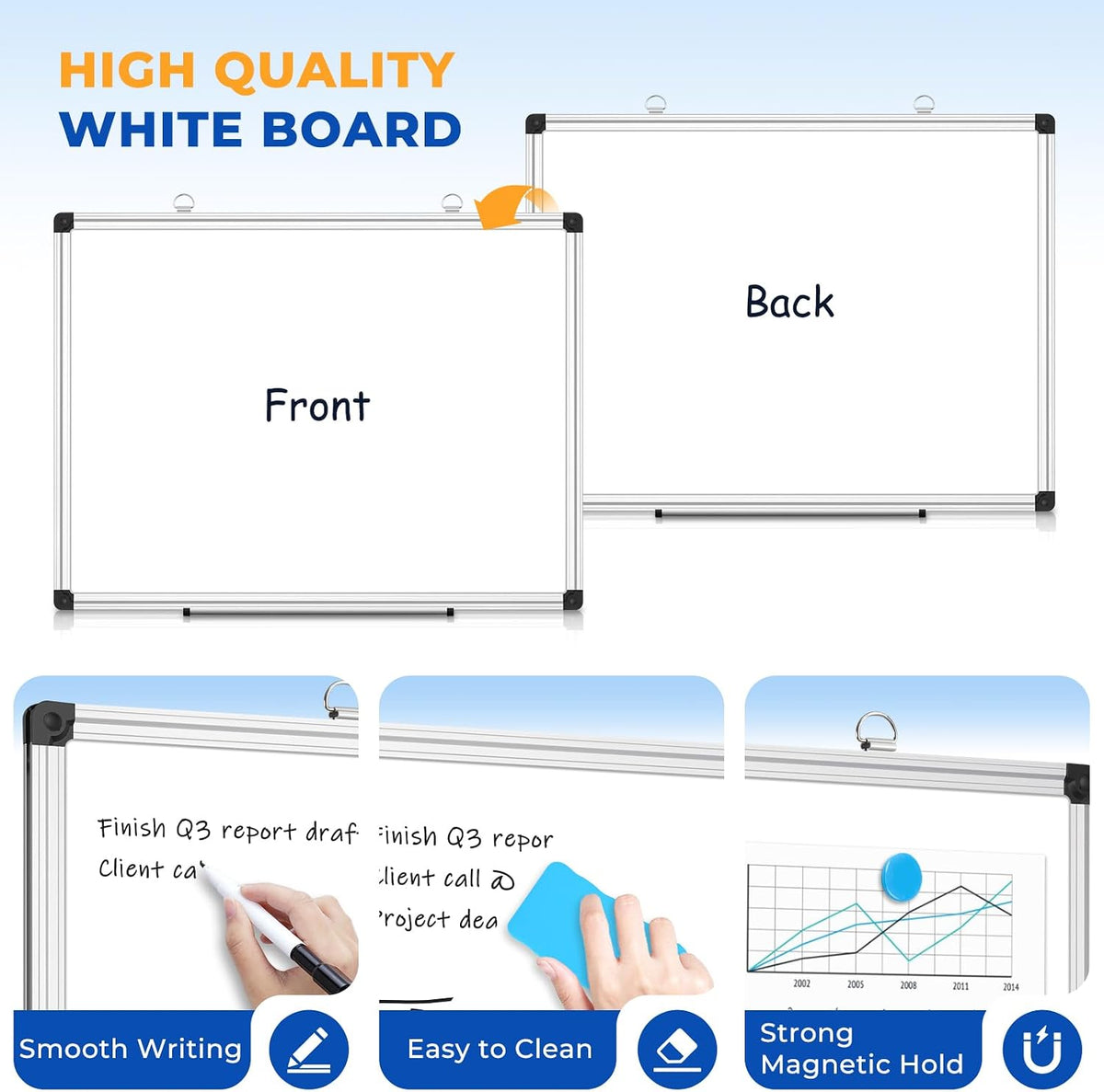 WALGLASS Double Sided Dry Erase Board 36"x24" Magnetic Whiteboard f...