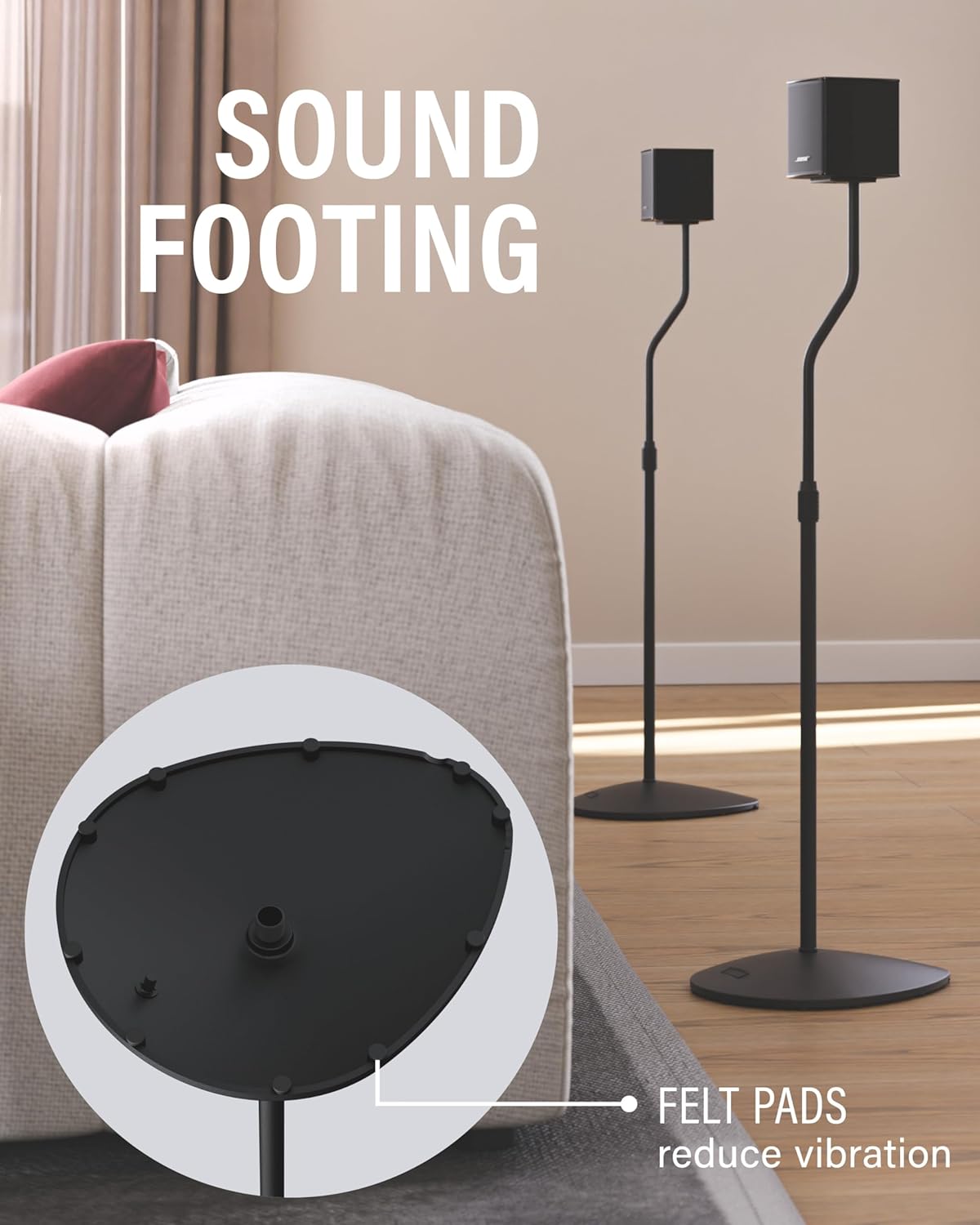 SANUS Height Adjustable Speaker Stands for Satellite & Bookshelf Speakers