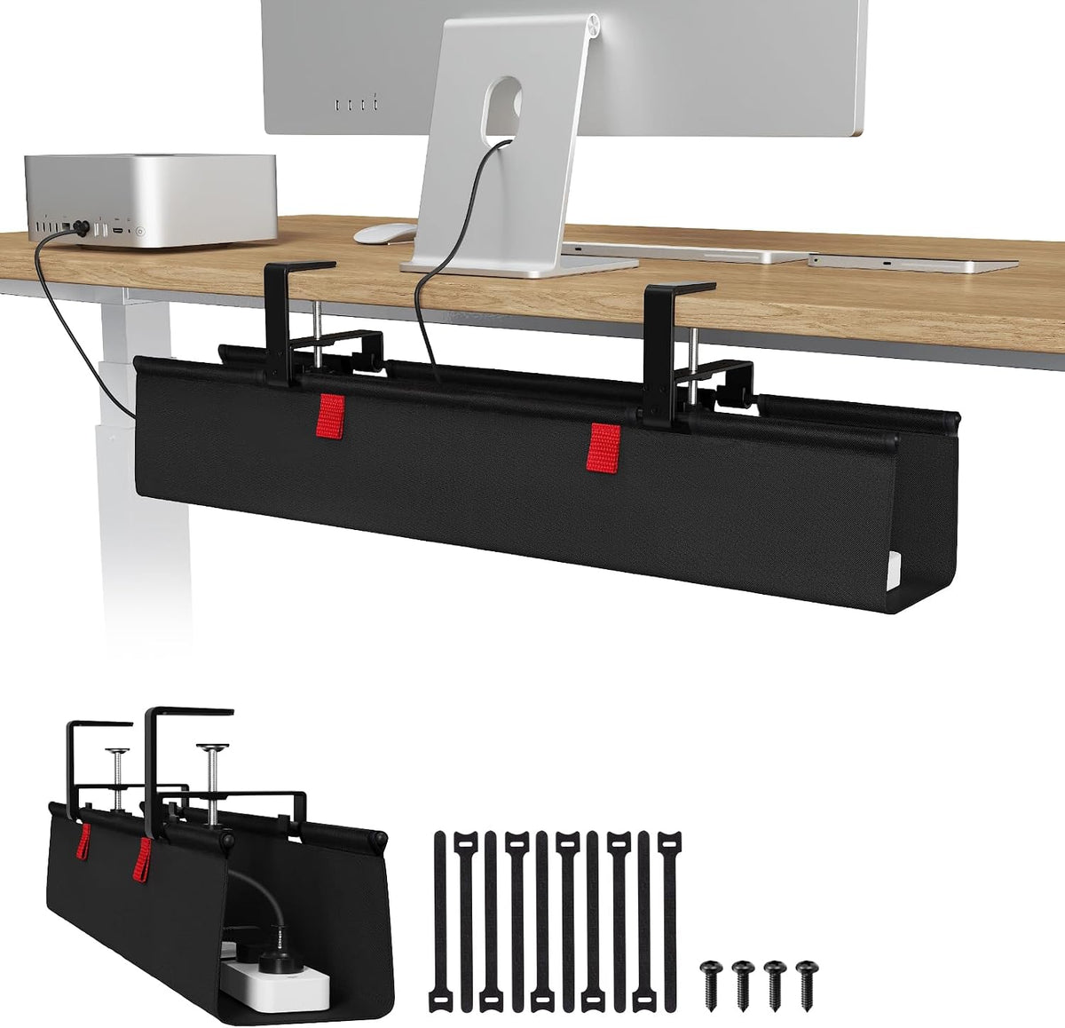 Univivi No Drill Under Desk Cable Management Tray, 28 inch Cable Management
