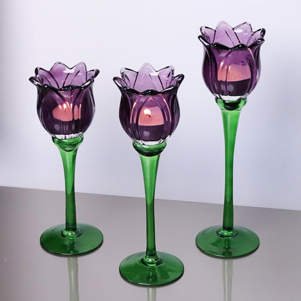 VOHO Purple Tulip Tealight Candle Holder Set of 3, Halloween Candle Holder