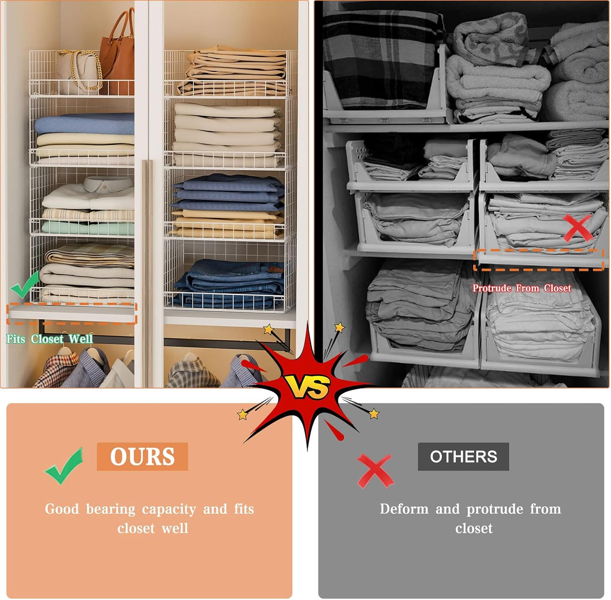 Yociyoga 4 Tier Stackable Closet Organizers and Storage Shelves, Foldable Clo...