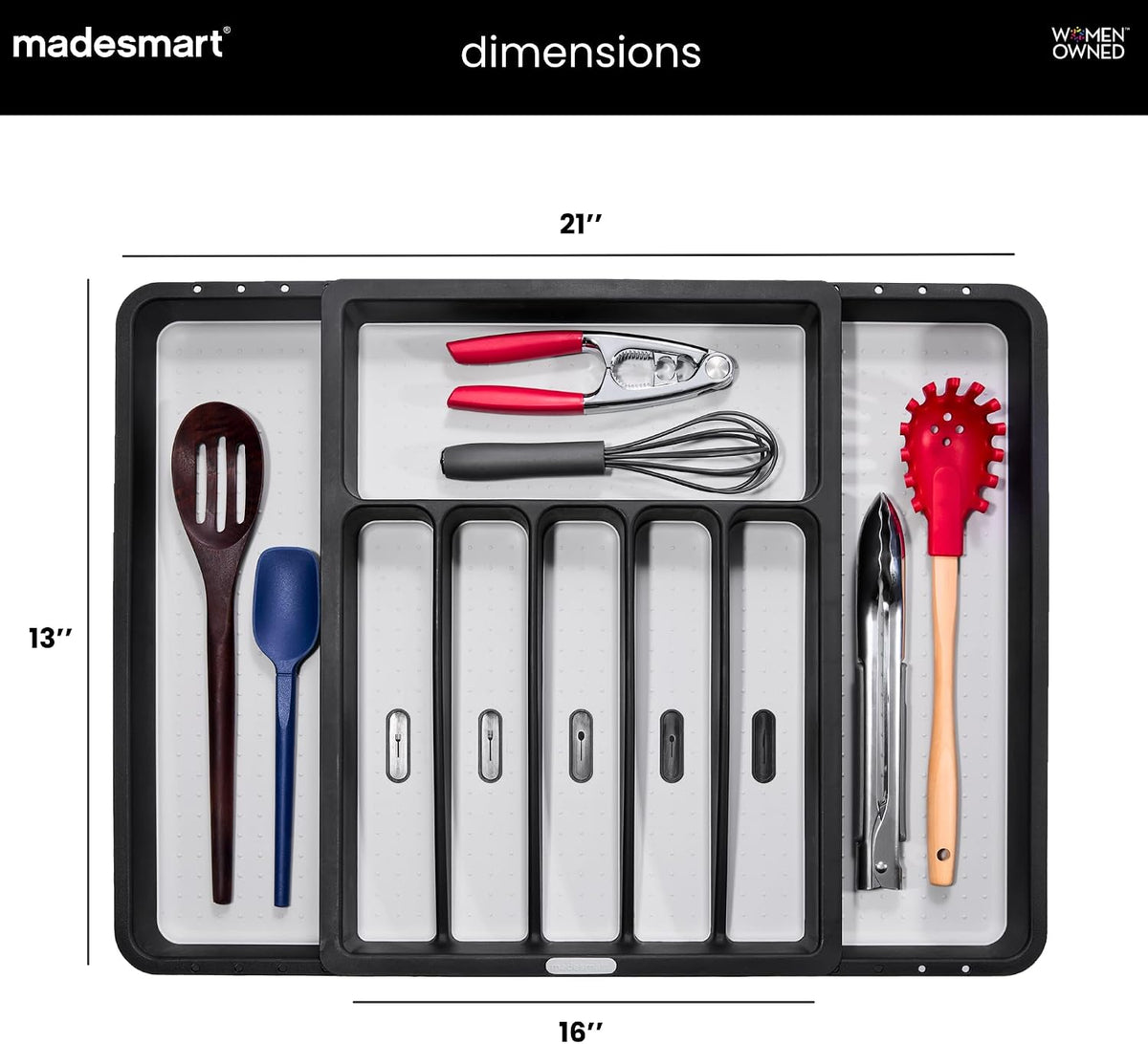 madesmart Classic Expandable Silverware Tray with Soft Grip, Carbon