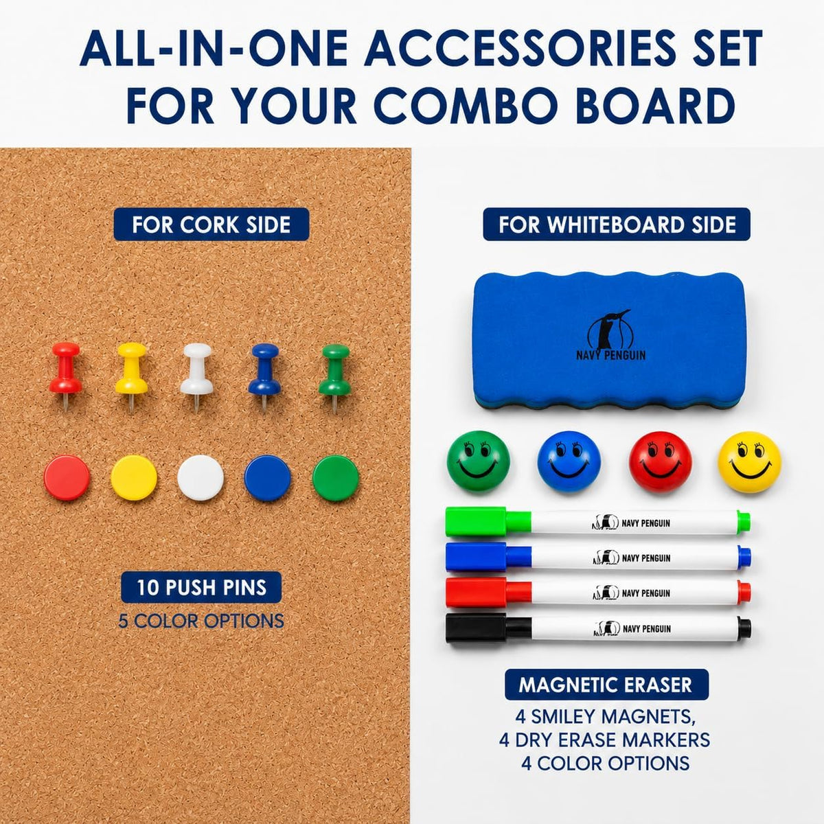 Combination Whiteboard Bulletin Board, 24x18 in Dry Erase Board with Cork