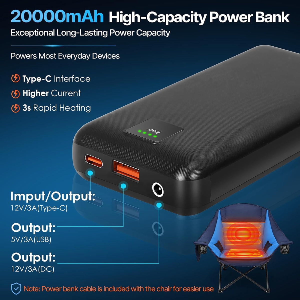 ZENPETIO Oversized Heated Camping Chair with 20000mAh Battery & Footrest