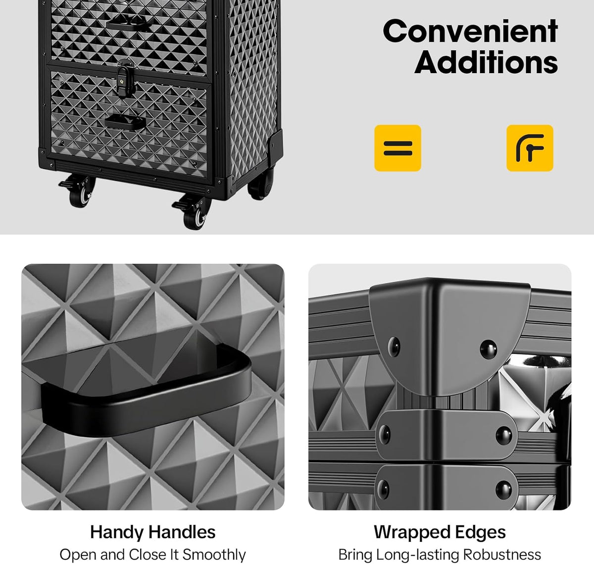 Rolling Makeup Train Case with Dual Password Locks, Aluminum Cosmetic Trolley...