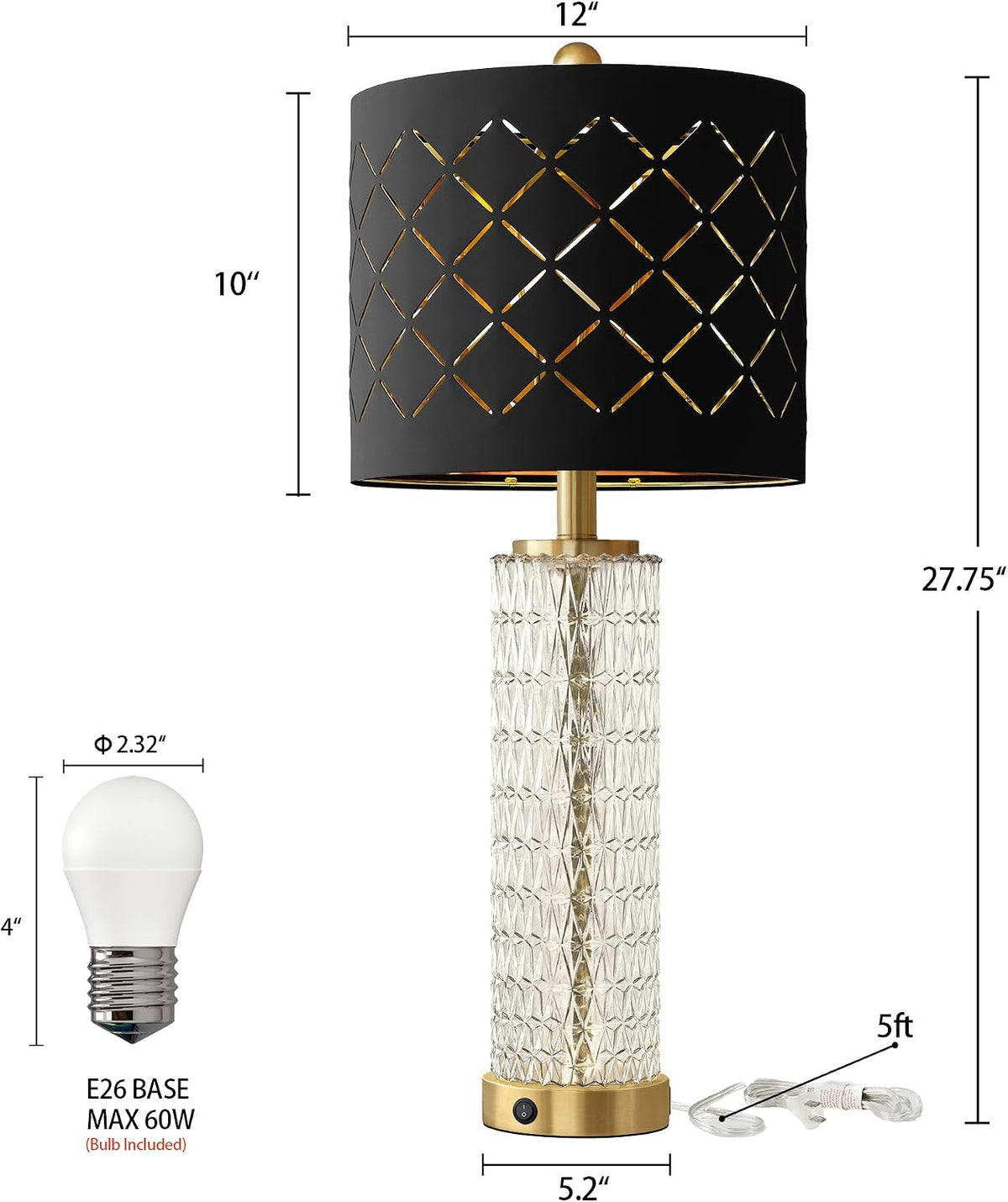 Oneach 27.75" Gold Black Table Lamps Set of 2 with Nightlight for Bedside