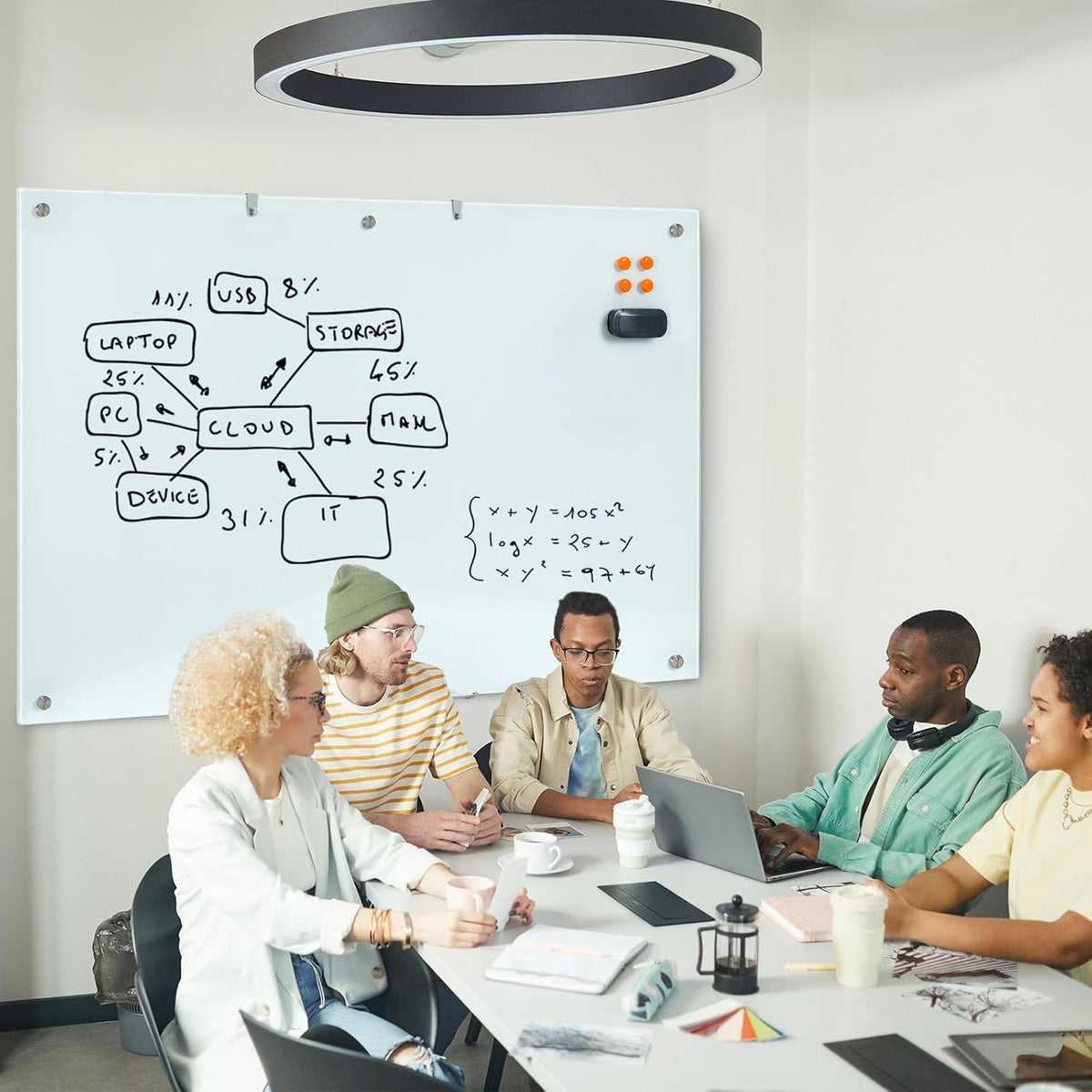 Wingwise Large Glass Dry Erase Board, 72 x 48 Inches Magnetic Whiteboard