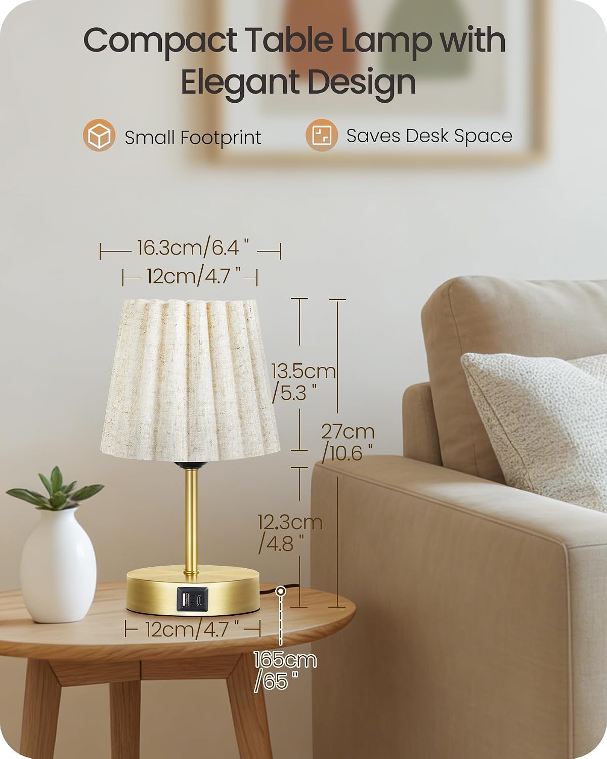 Small Bedside Table Lamp, Touch Dimmable Table Lamp with USB Ports, Nightstan...