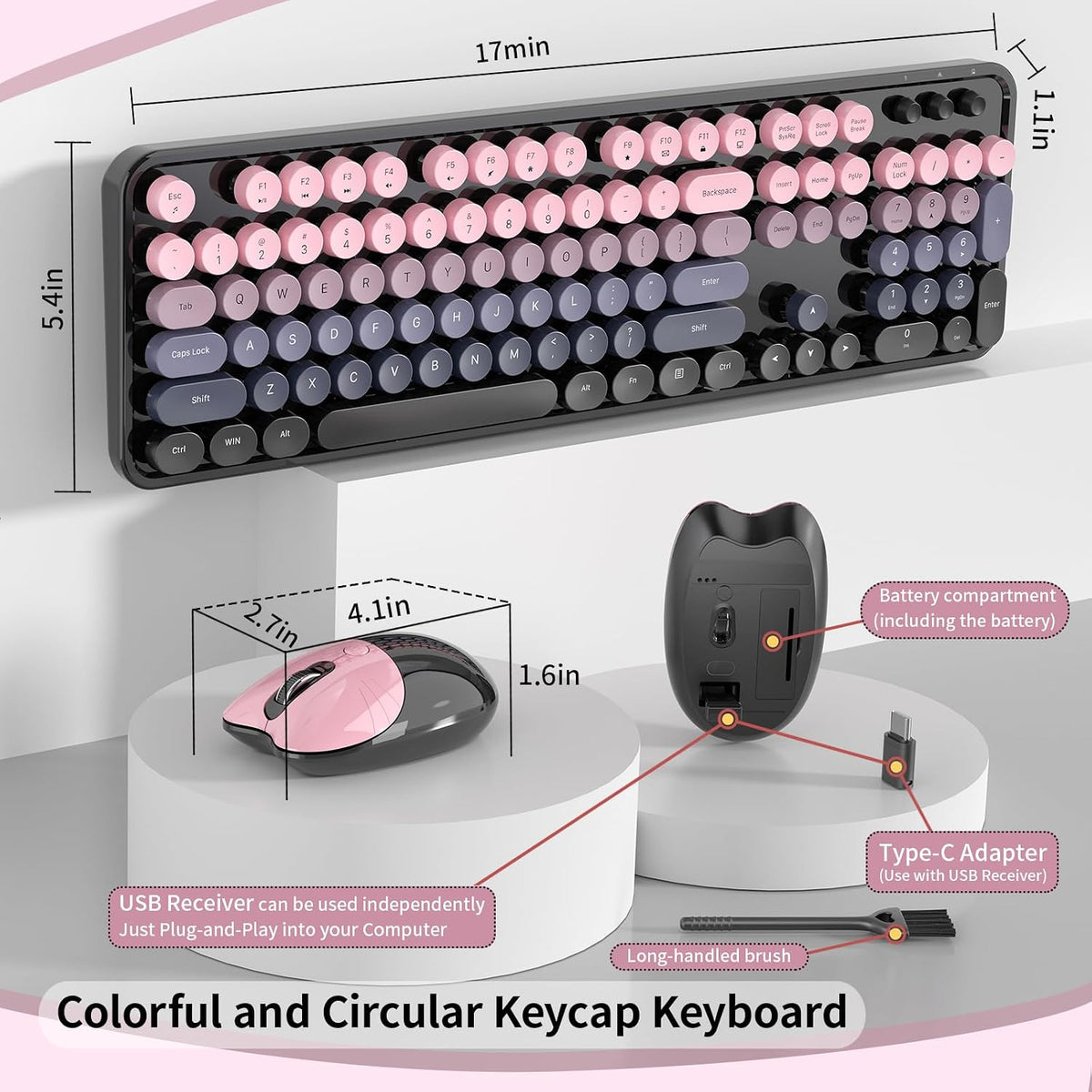 Wireless Keyboard and Mouse, MOFII 104 Round Keycaps Retro Typewriter with OT...