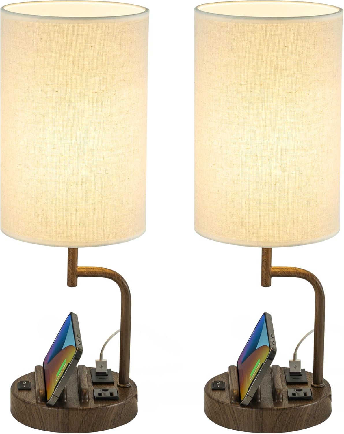 Dreamholder Table Lamp with 3 USB Charging Ports, Modern Desk Lamp with AC Ou...
