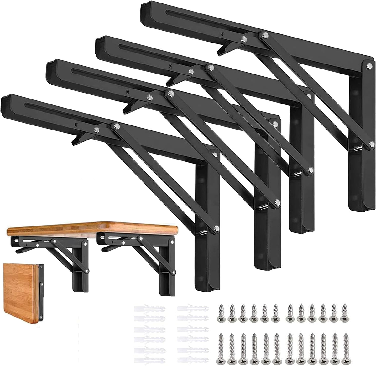 Folding Shelf Brackets - 16 Inch 4 Pcs Heavy Duty Metal Collapsible Shelf Bra...