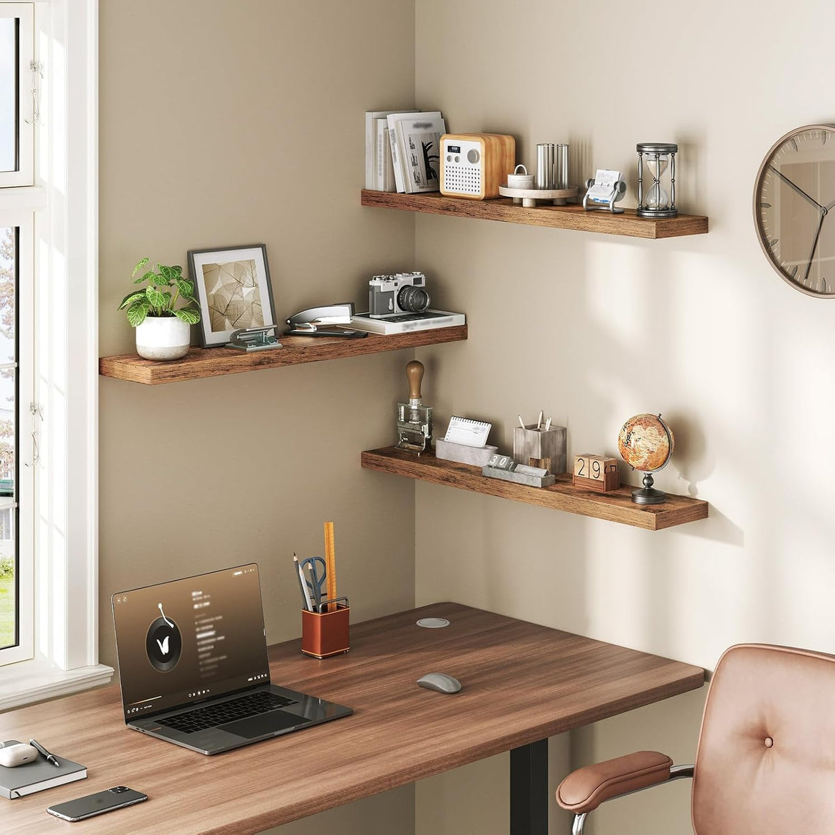 RALGEND Floating Shelves for Wall, 1.5" Thick Wall Shelf Set of 3 with I...