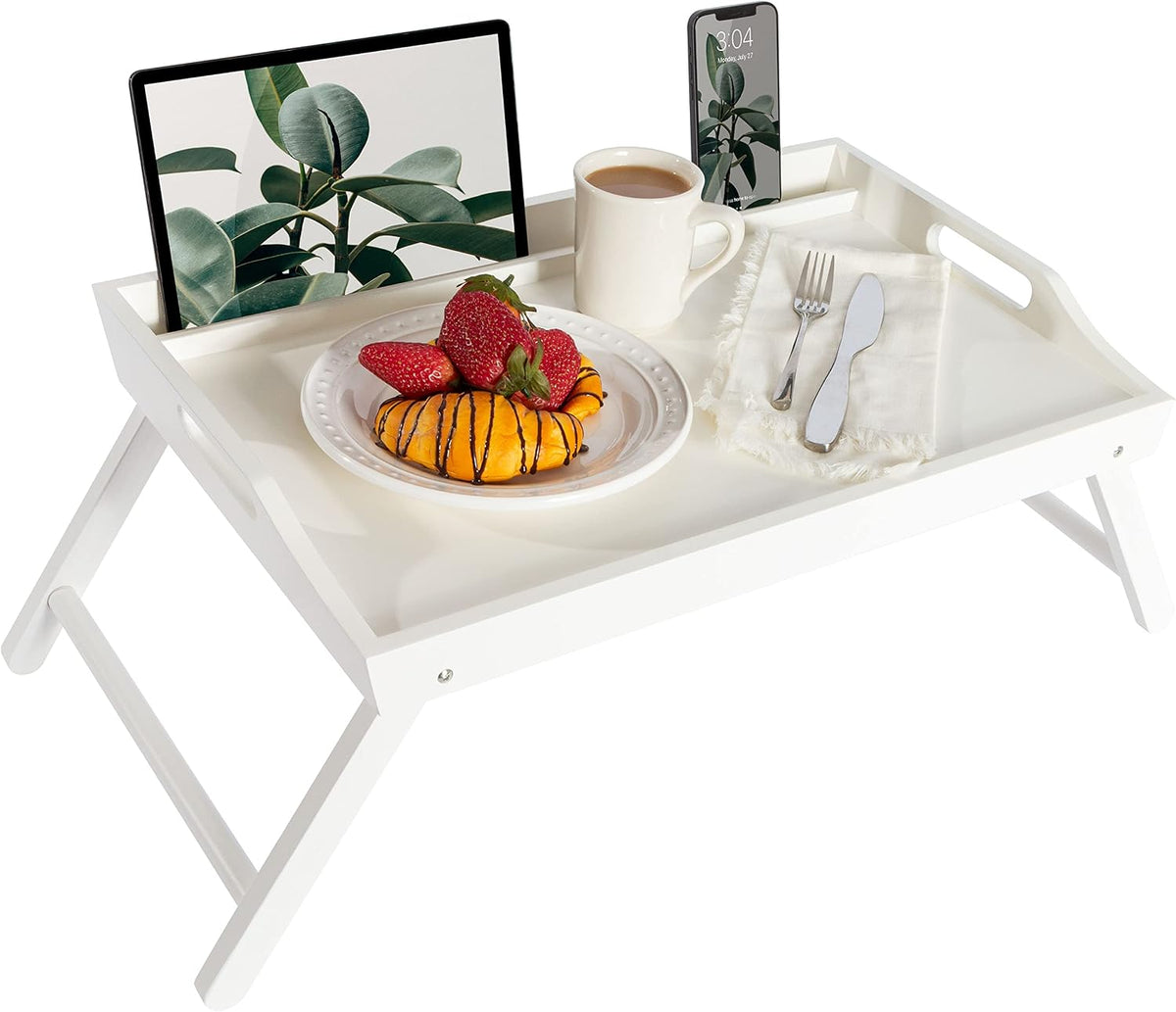 ROSSIE HOME Wood Bed Tray – White, Fits 17.3” Laptops