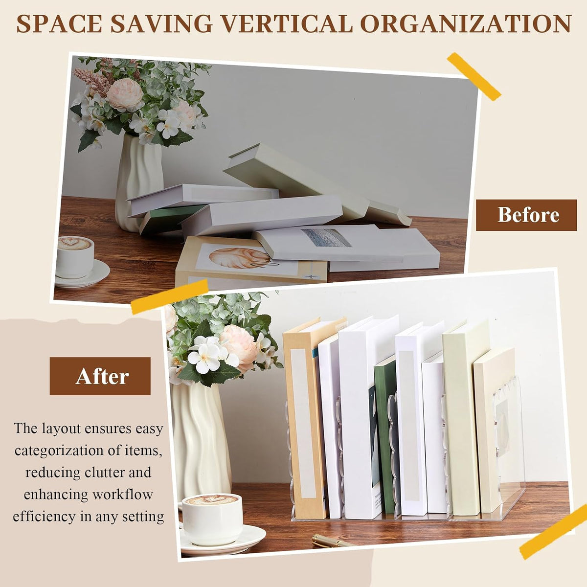 AmazingSpark 1 Pcs Scalloped Acrylic Book Holder for Desk, 4 Compartments