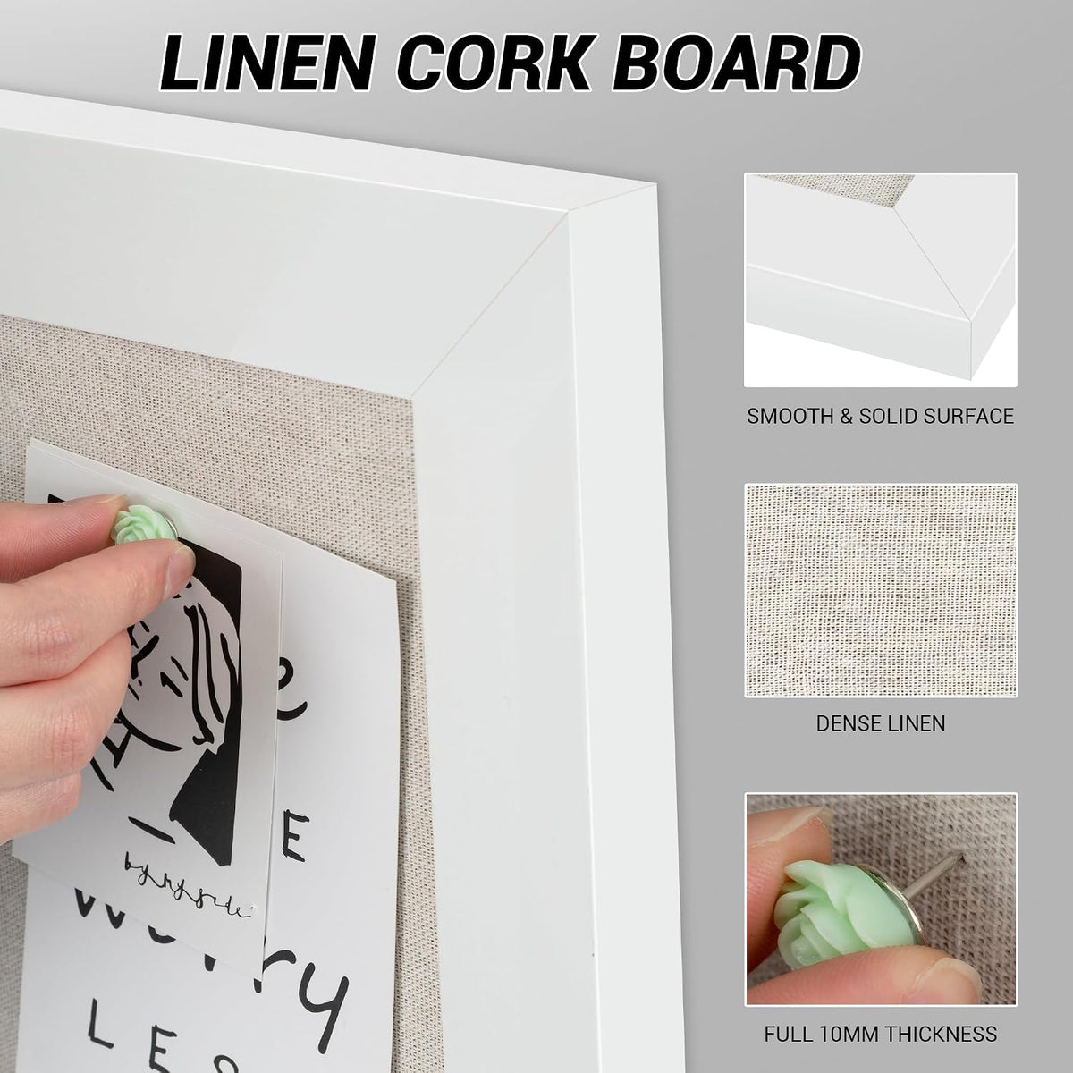 White Cork Board Bulletin Board with Linen, Wood Framed 30" x 20" C...