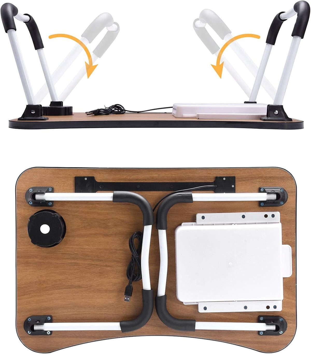 Slendor Bed Desk for Laptop and Writing with Storage, Cup Holder, Light