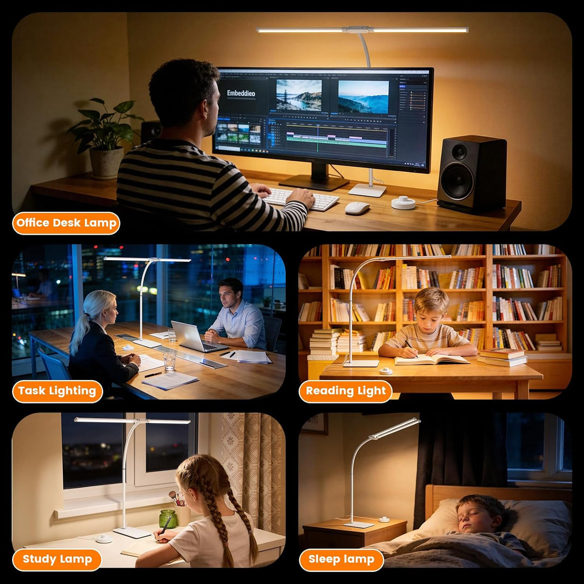 Desk Lamp for Home Office,Adjustable Double Head Desk Light with Base White