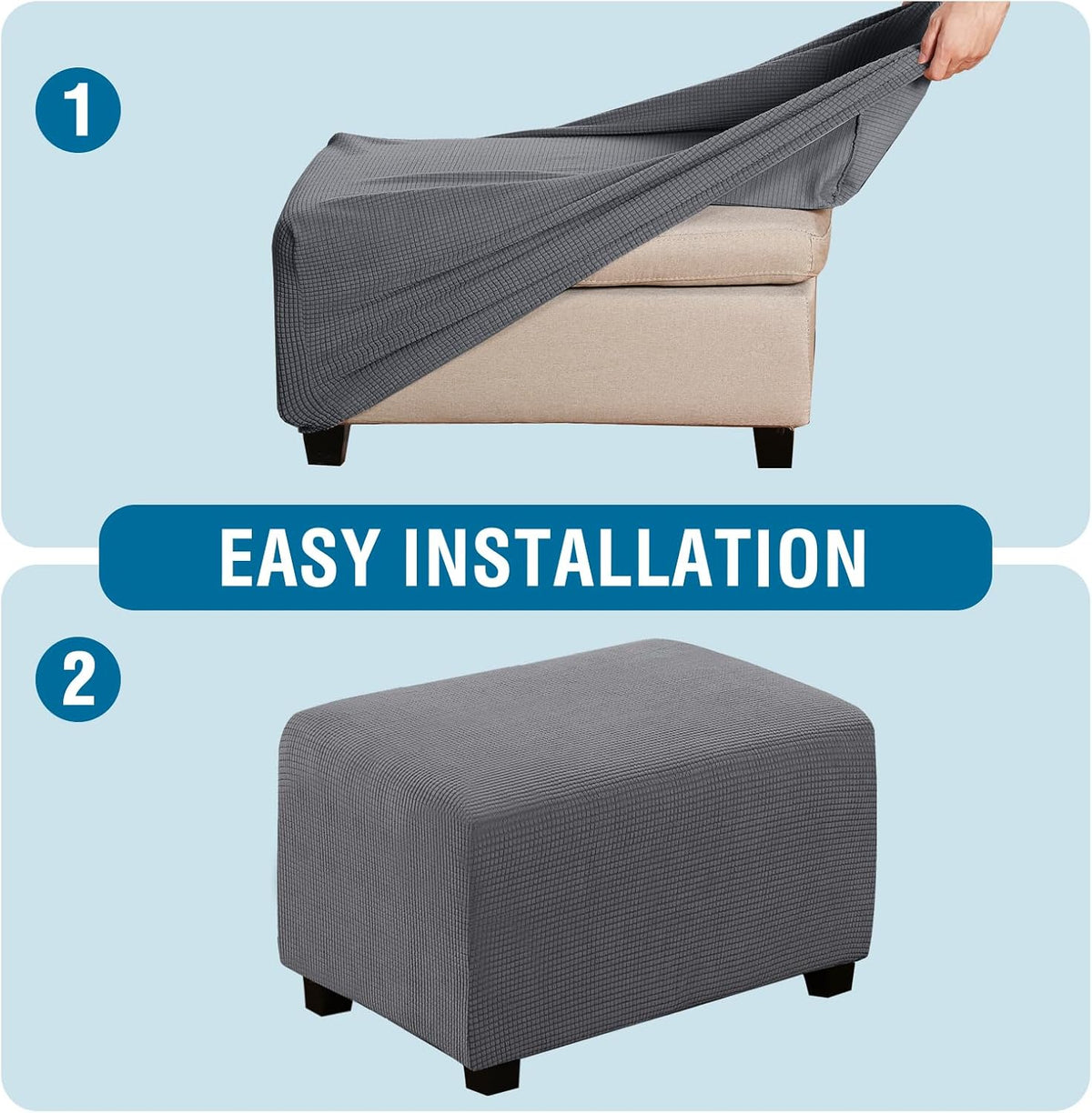 H.VERSAILTEX Ottoman Cover Slipcover Rectangle 33"-38", Grey