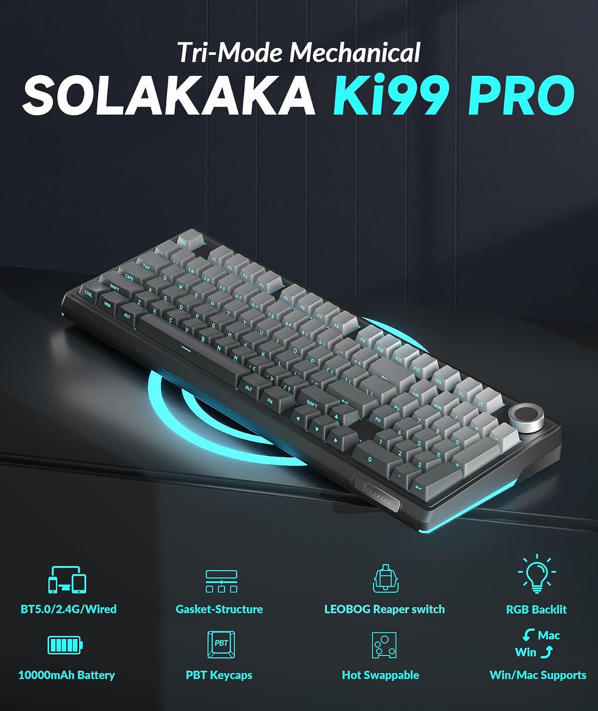 SOLAKAKA KI99 Pro 96% Wireless Mechanical Keyboard, RGB Gaming Keyboard, Hot-...