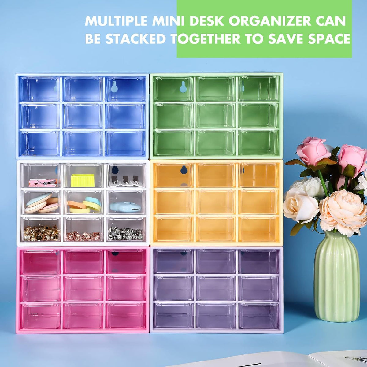 Amyhill 6 Pcs Mini Drawer Organizer Small Organizer with 9 Drawers Plastic De...