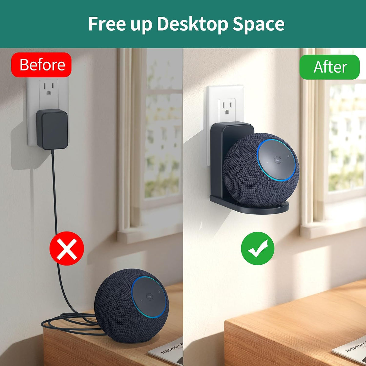 HomeMount Wall Mount for Dot Max & Nest Mini, Plug-in (Graphite, 2 Mounts)