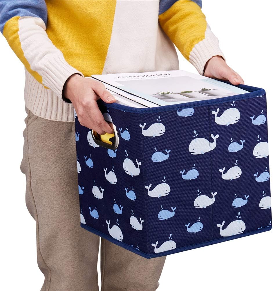 Fabric Cube Storage Bins Whale10.5x 10.5 x 11 in Foldabe Navy Blue Storage Cu...