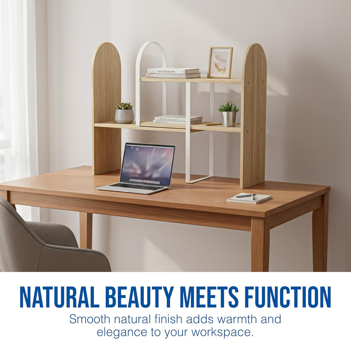 Maplefield Desk Hutch Expandable Shelf Organizer, Natural Finish, Engineered ...
